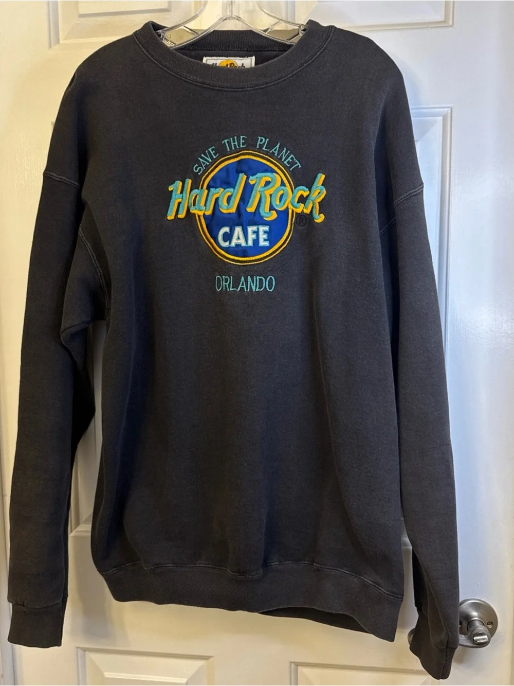 Vintage 90’s Hard Rock Cafe Save The Planet Orlando Men’s L Black Embroidered - Picture 2 of 7